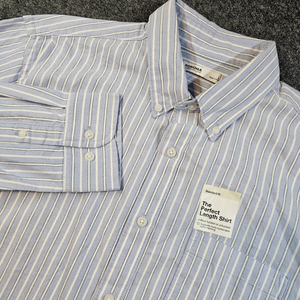 Sonoma Men's L The Perfect Length Striped Button Front Shirt Long Sleeve Classic